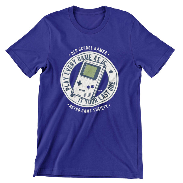 Deep Blue short sleeve tshirt old school gamer play as if it was your last.