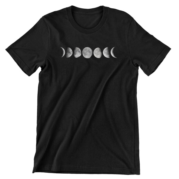 Black short sleeve t-shirt with the 8 moon phases.